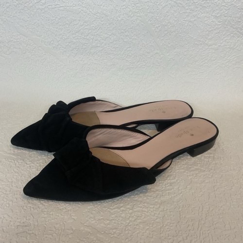 Kate Spade New York Faryn Black Ruffle Bow Flat Mules Women 10M China Suede